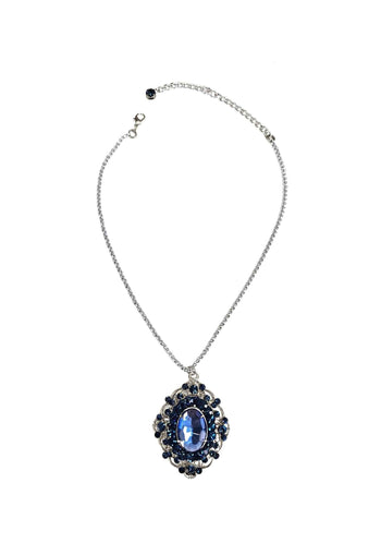 Colar Raridade silver com pingente de strass azul e veneziana prata
