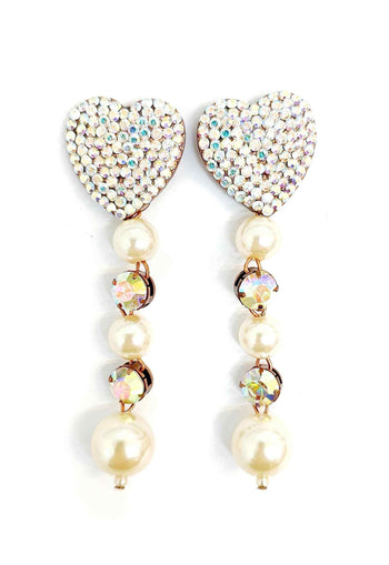 Brinco Cordelia de coraçao com perolas e strass boreal