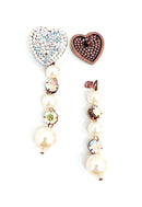 Brinco Cordelia de coraçao com perolas e strass boreal