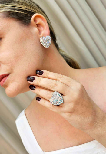 Brinco Cordelia de coraçao com perolas e strass boreal