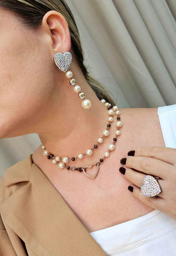 Anel Cordelia de coração com strass boreal