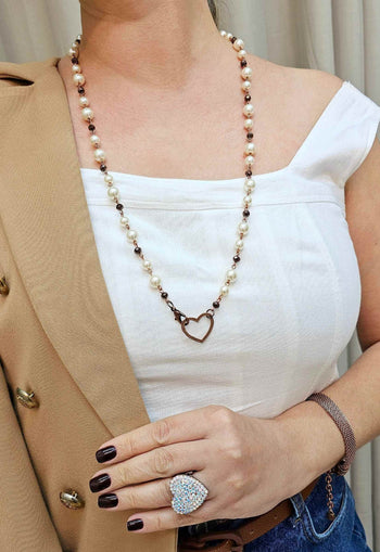 Anel Cordelia de coração com strass boreal