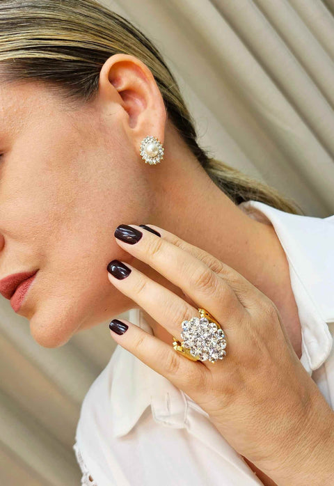 Anel Astrid de strass cristal banhado no dourado