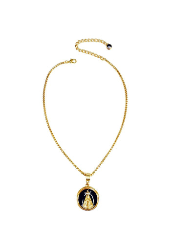 Colar com pingente de Nossa Senhora Aparecida com esmaltação preta