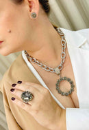 Colar Raika silver com pingente de pedras black diamond