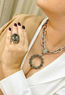 Colar Raika silver com pingente de pedras black diamond