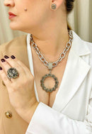 Colar Raika silver com pingente de pedras black diamond