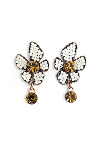 Brinco de flor Fabir com strass opal banhado no vintage
