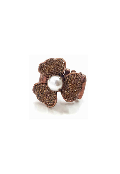 Anel Dara de flor vintage com perola