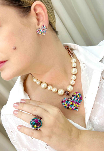 Maxi colar Maya de coloração colorido com perolas