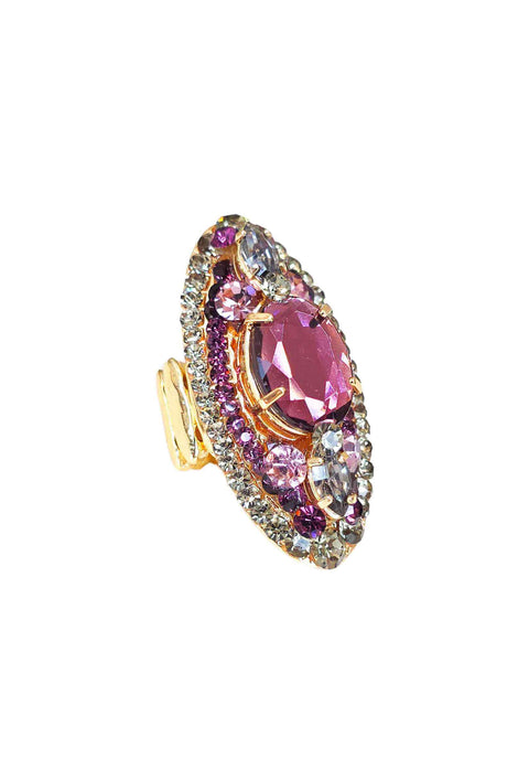 Anel Vinho: Luxuoso de Festa com Pedras Ametista e Cinza no Dourado | Design Premium