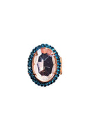 Anel Paloma oval de pedra peach com azul banhado no vintage