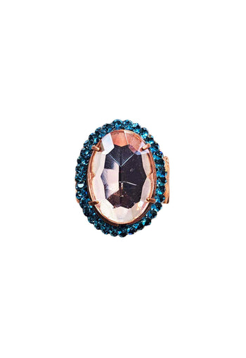 Anel Paloma oval de pedra peach com azul banhado no vintage