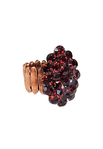 Anel Vintage Mabel com Strass Bordô Ajustável - Bijuteria Fina Artesanal