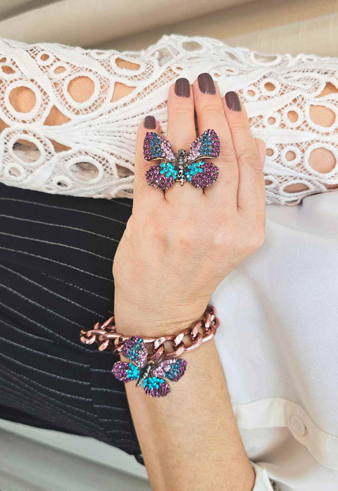 Anel Indira vintage de borboleta colorida banhado no vintage