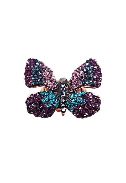 Anel Indira vintage de borboleta colorida banhado no vintage