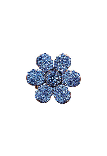 Anel Avelina jeans de flor com strass azuis banhado no vintage