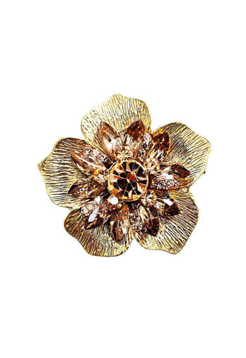 Anel Lira Gold de flor com pedras pêssego banhado no dourado