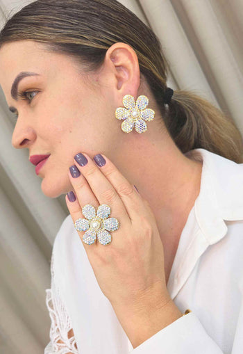 Anel Samara de flor boreal banhado no dourado