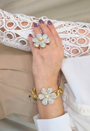 Anel Samara de flor boreal banhado no dourado