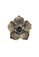 Anel Petra de flor com pedras black diamond e banhado no ouro velho