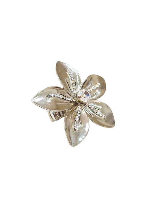 Maxi Anel Florença: Formato de Flor com Strass Cristal Banhado no Prata | Destaque no seu Look