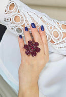 Anel Amira de flor vermelha banhado no vintage