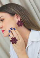 Anel Amira de flor vermelha banhado no vintage