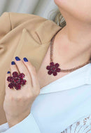 Anel Amira de flor vermelha banhado no vintage