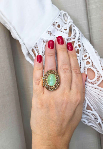 Anel Marbella: Pedras Douradas e Verde Água no Dourado | Acessório de Luxo