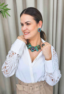 Colar Sublime com pedras turquesas com marrom e ametista banhado no ouro velho