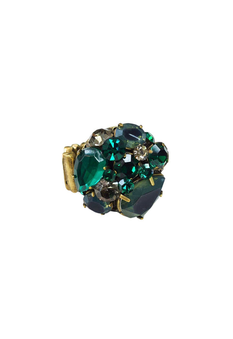 Anel Pilar com pedras verdes banhado no ouro velho