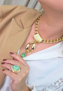Anel Euforia de pedras verde menta e strass cristal banhado no dourado