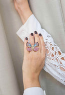 Anel Indira gold de borboleta colorida banhado no dourado