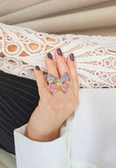 Anel Indira gold de borboleta colorida banhado no dourado