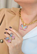 Anel Indira gold de borboleta colorida banhado no dourado