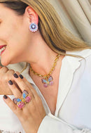 Anel Indira gold de borboleta colorida banhado no dourado