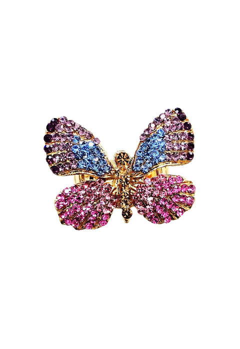 Anel Indira gold de borboleta colorida banhado no dourado