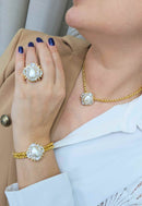 Anel Paulina de perolas e cristal banhado no dourado