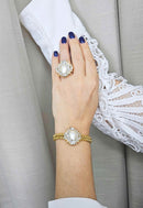 Anel Paulina de perolas e cristal banhado no dourado