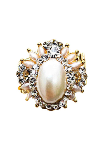 Anel Paulina de perolas e cristal banhado no dourado