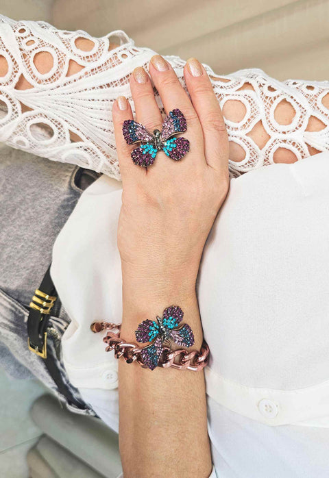 Anel Indira vintage de borboleta colorida banhado no vintage