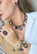 Anel Brenda ouro velho com pedras ametista e strass hematite