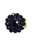 Anel Gerusa Gold com pedras pretas banhado no dourado