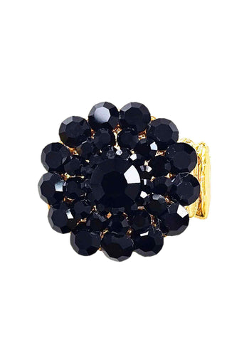 Anel Gerusa Gold com pedras pretas banhado no dourado