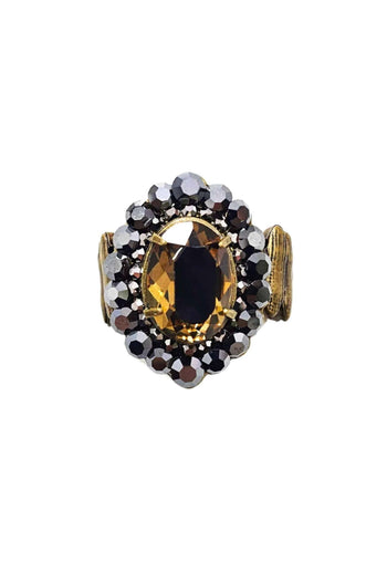 Anel Presença ouro velho oval com strass hematite