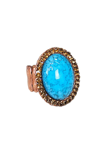 Anel Oval Azul Marrom Vintage Ajustável | Anel Antiquário