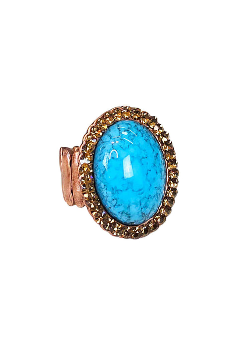 Anel Oval Azul Marrom Vintage Ajustável | Anel Antiquário