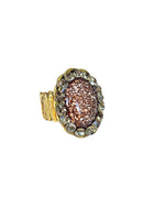 Anel Vera Lúcia: Elegante Oval com Pedras Cinza e Marrom no Ouro Velho | Estilo Atemporal