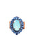Anel momentos jeans oval com pedras azuis banhado no vintage
